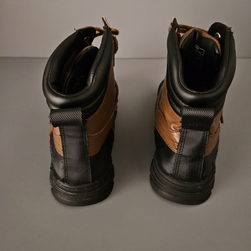 Polo Ralph Lauren Kids Duck Boots Sz 4 Youth Brown Black Lace Up Buckle Boys - Picture 4 of 16